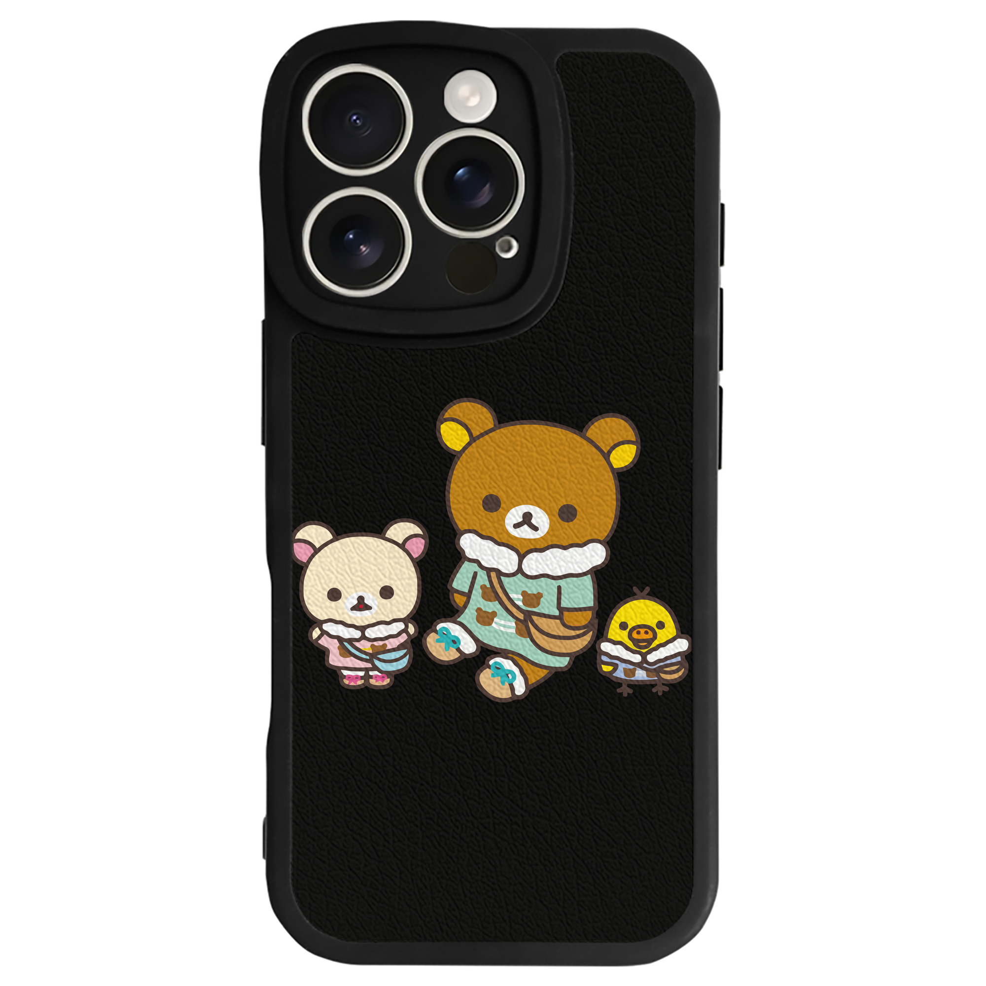 （画像用） リラックマ リラックマ キイロイトリ Rilakkuma Korilakkuma Kiiroitori 【iPhone 16シリーズ対応】シリコンスマホケース（レザー調） 材質：シリコン